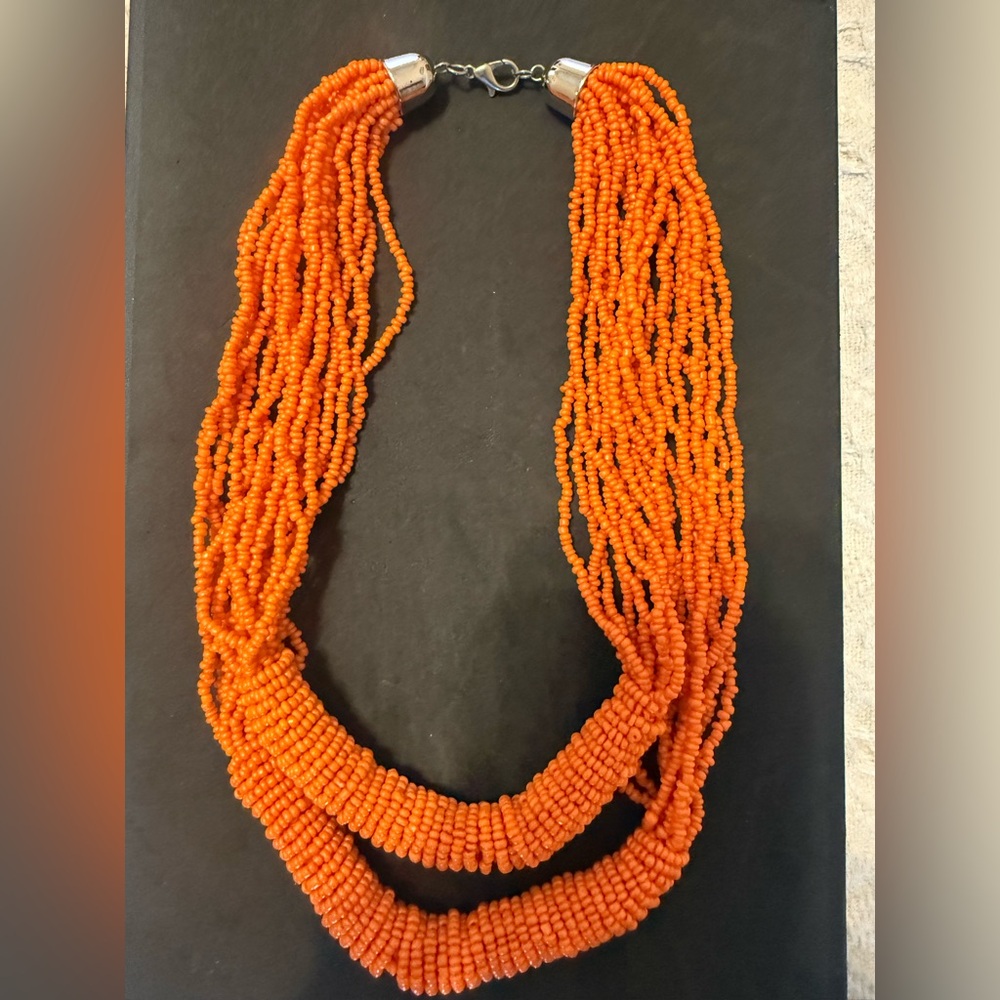 Orange Multi-Strand Seed Beaded Necklace - Women Jewelry